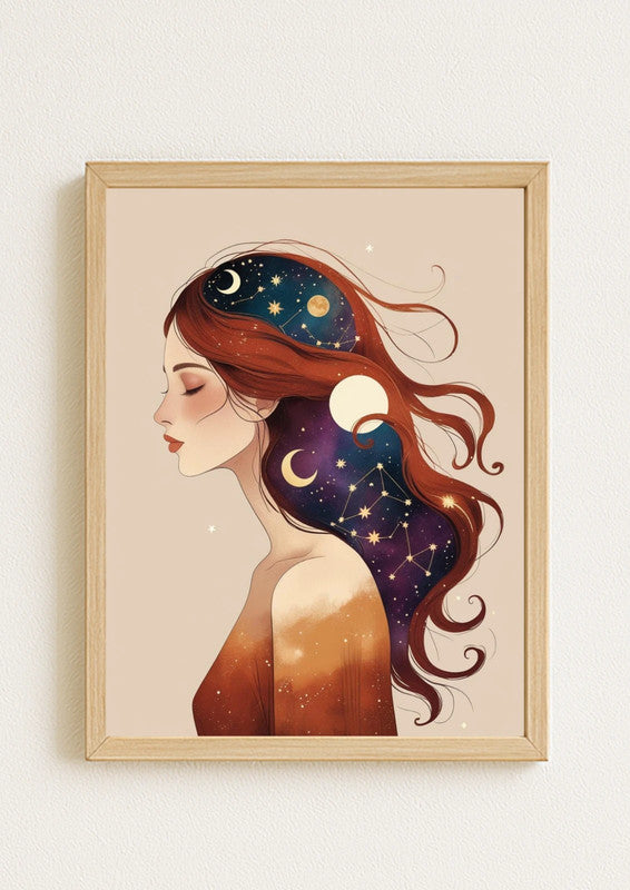 Affiche A4 - Femme astrologie carte tarot soleil lune étoile