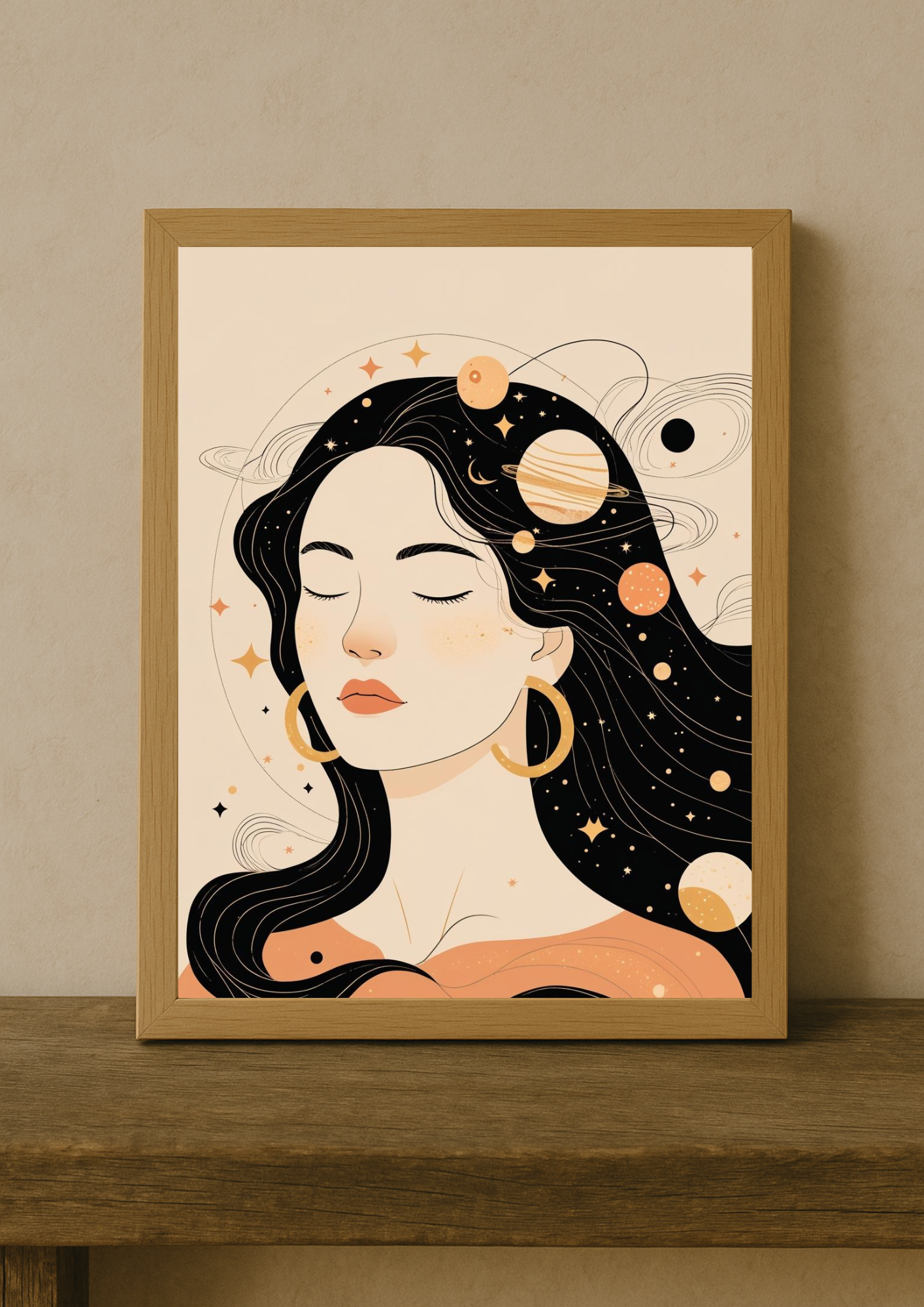 Affiche A4 - Femme astrologie lune étoile soleil carte tarot planète