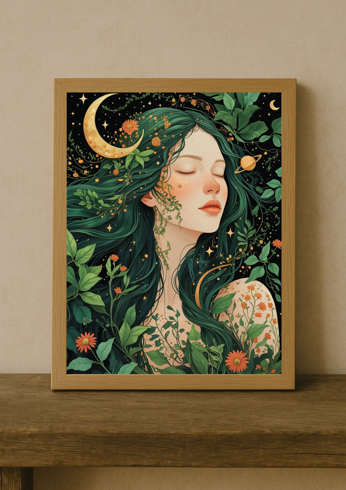 Affiche A4 - Femme astrologie lune étoile soleil carte tarot planète