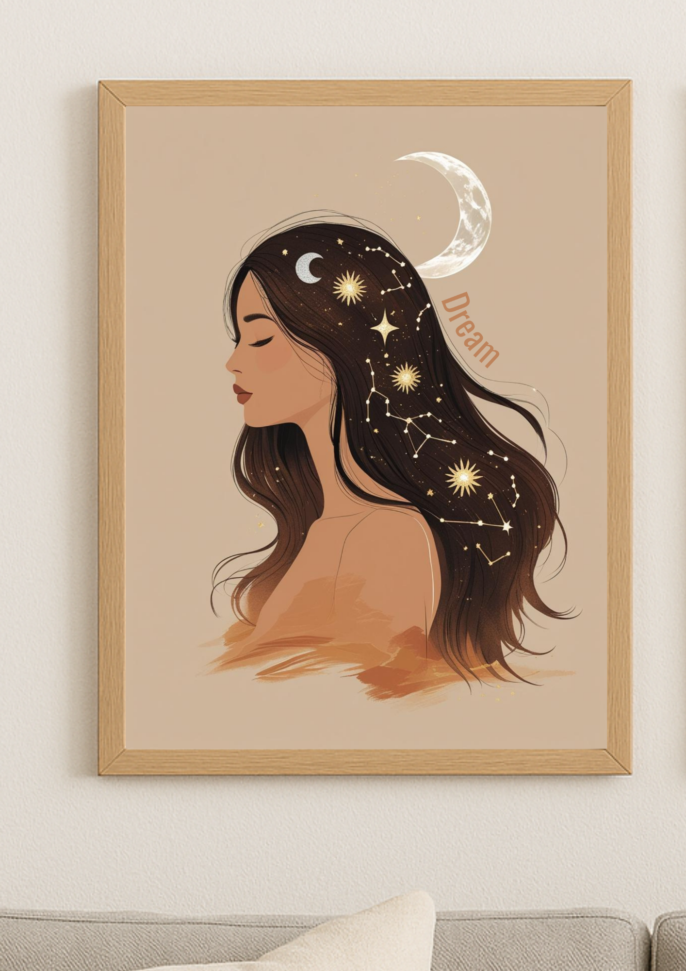 Affiche A4 - Femme astrologie lune étoile soleil carte tarot zodiaque