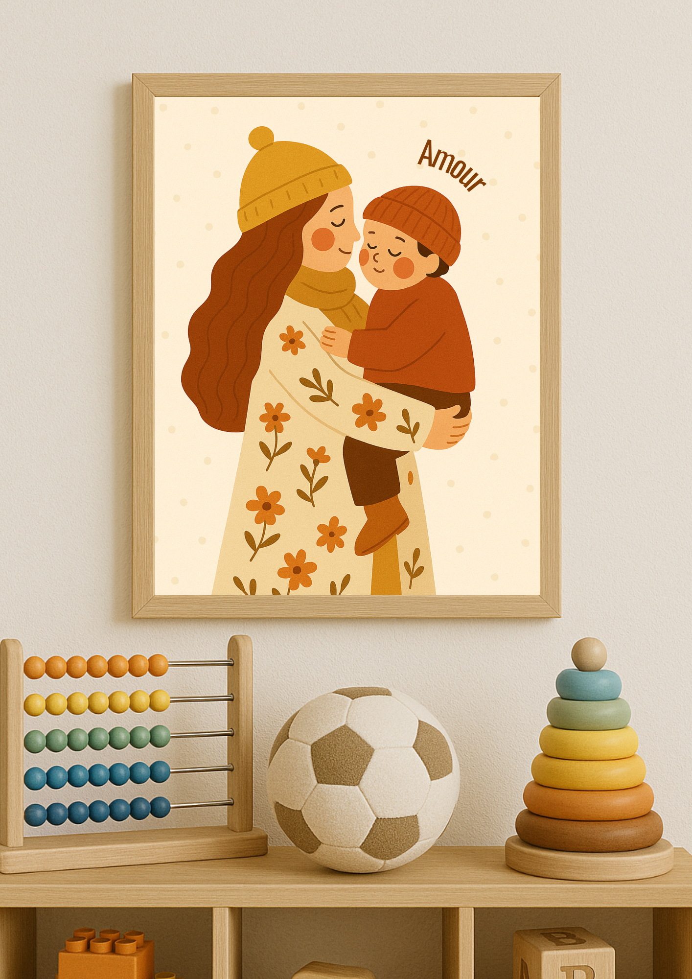 Affiche A4 - Famille maman enfant affiche douce et minimaliste chambre enfant