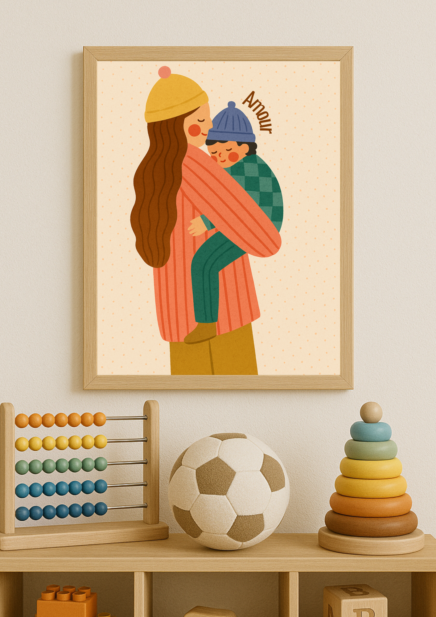 Affiche A4 - Famille amour maman enfant affiche douce et minimaliste chambre enfant