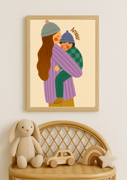 Affiche A4 - Famille amour maman enfant affiche douce et minimaliste chambre enfant