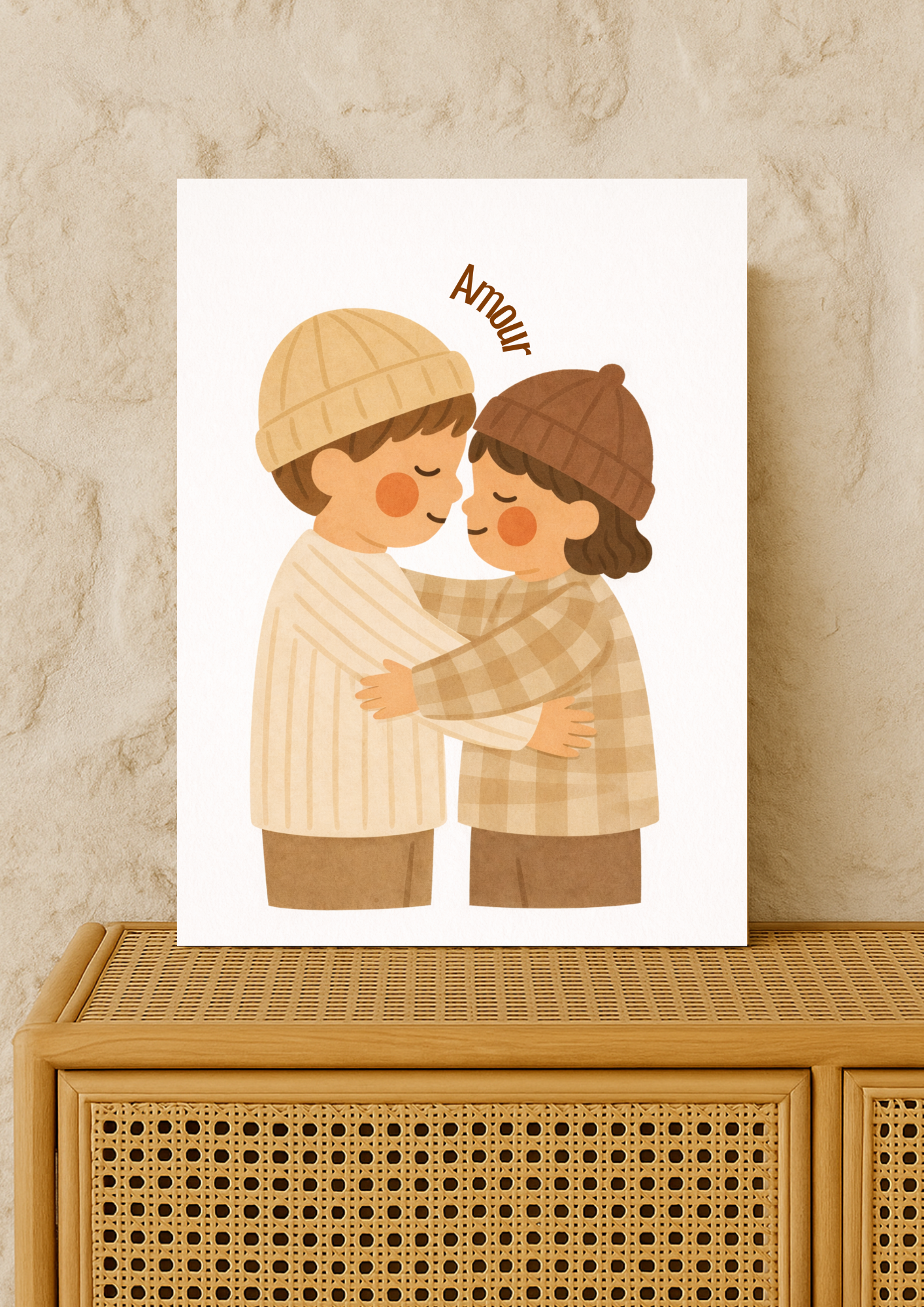 Collection Amour - Affiche enfant “Amour” fraterie – Illustration bohème tendre enfants – Décoration chambre bébé, idée cadeau naissance