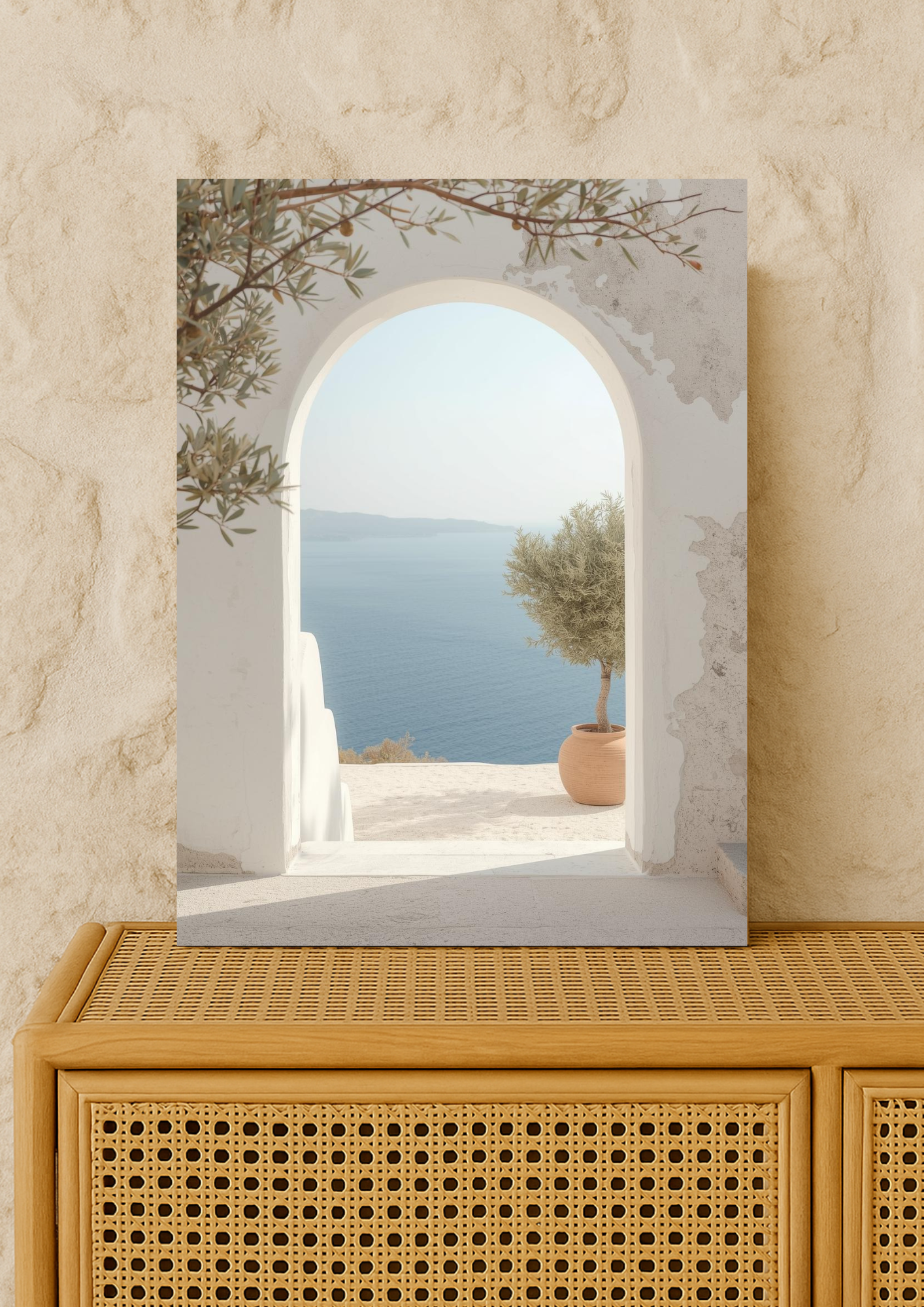 Affiche arche méditerranéenne vue mer – décoration murale lumineuse esprit sud