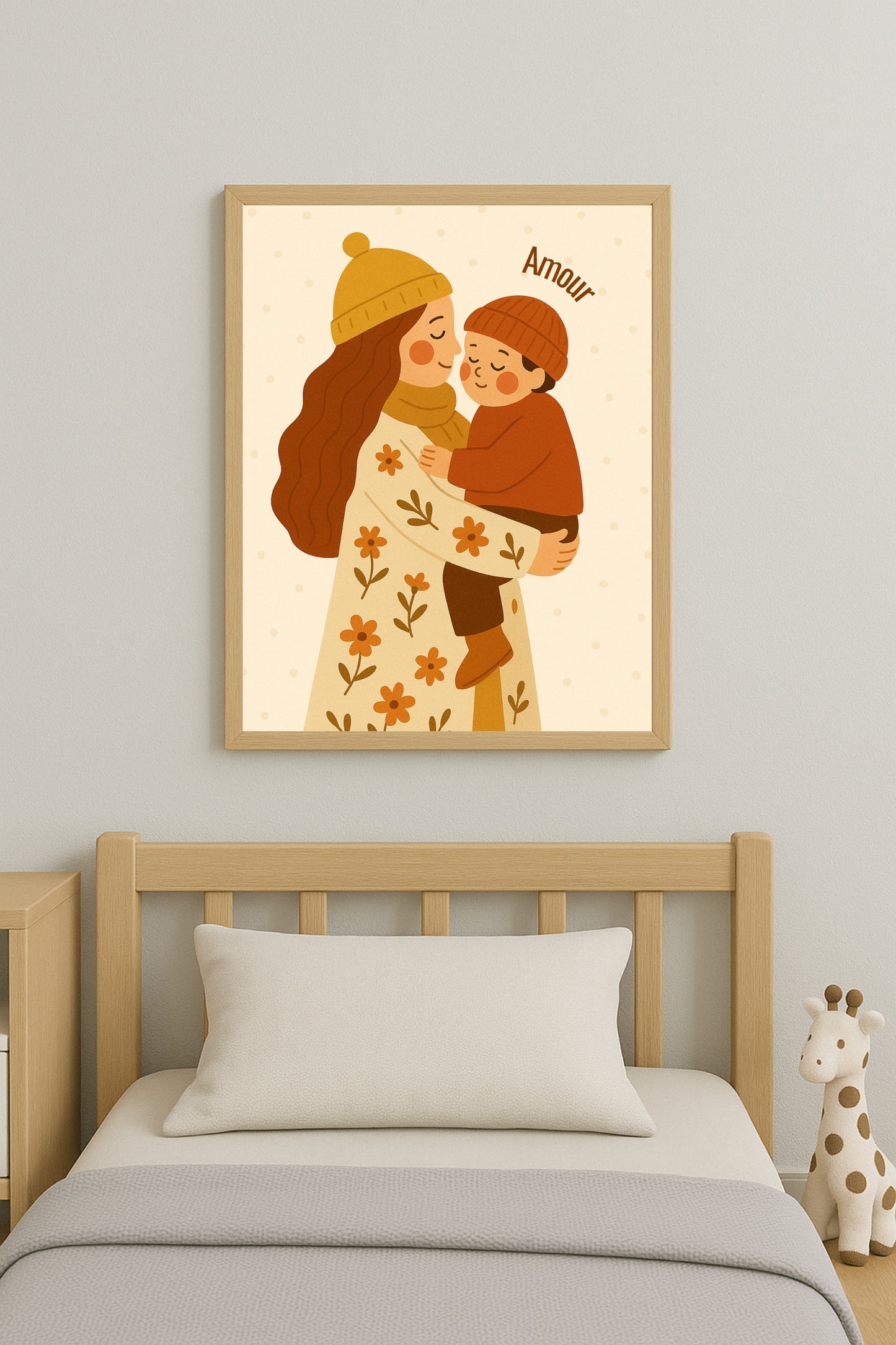 Collection Amour - Affiche maman enfant Amour – Illustration douce fleurie – Décoration chambre bébé - Idée cadeau naissance