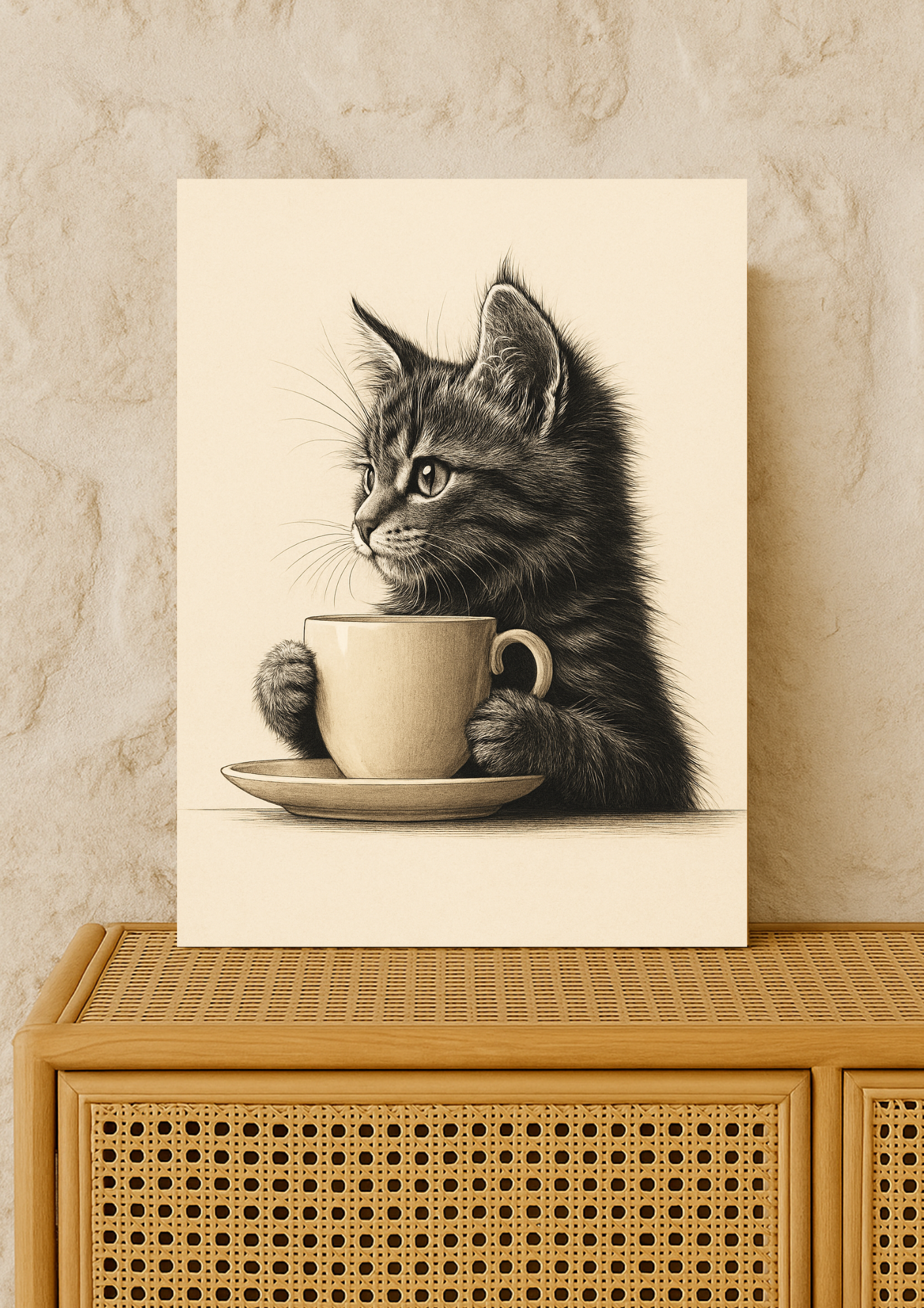 Affiche Chat & Café A4 – Poster Chat Vintage | Déco Murale Animaux