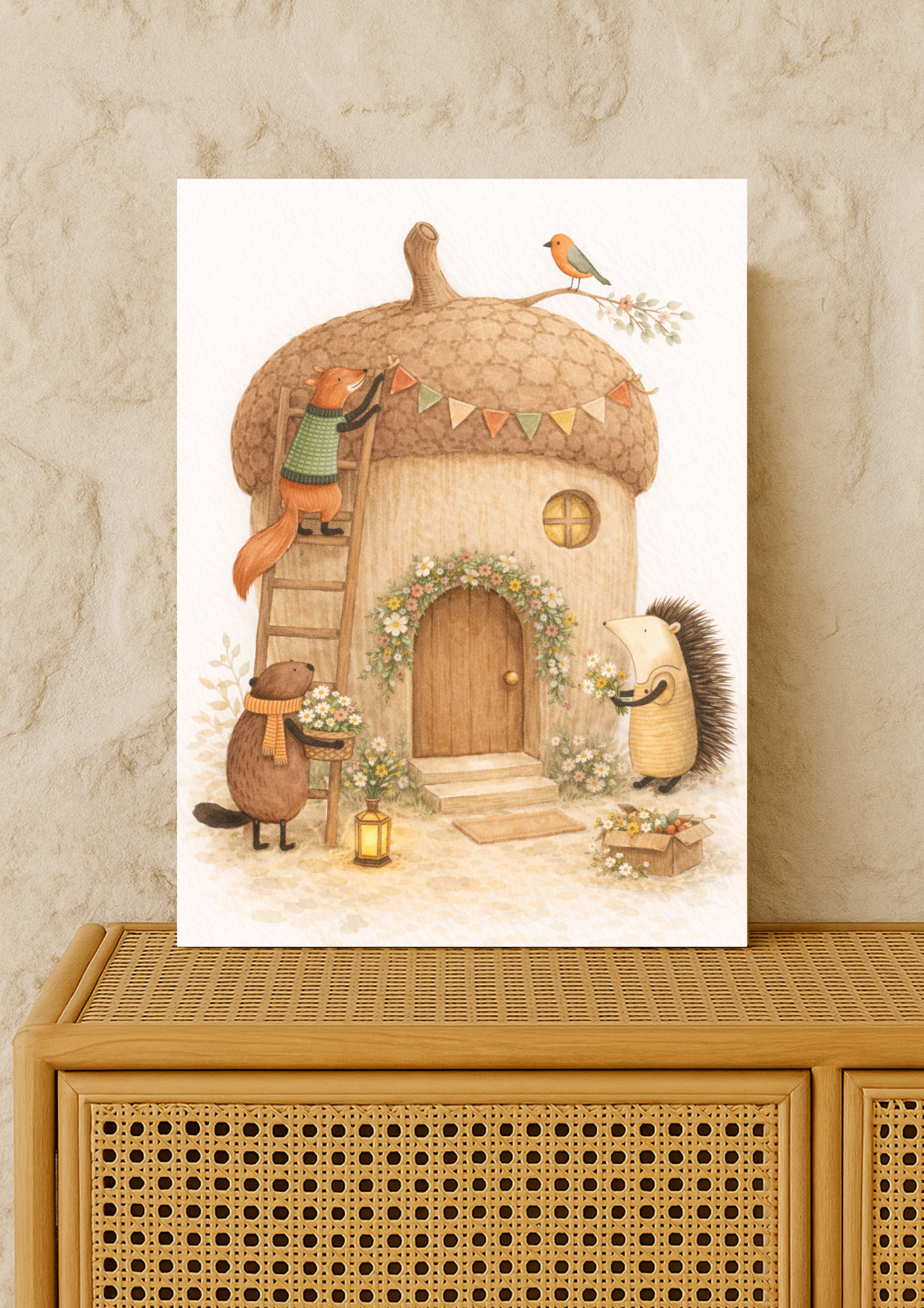 Affiche animaux de la forêt – illustration printemps chambre bébé - Univers poétique et minimaliste