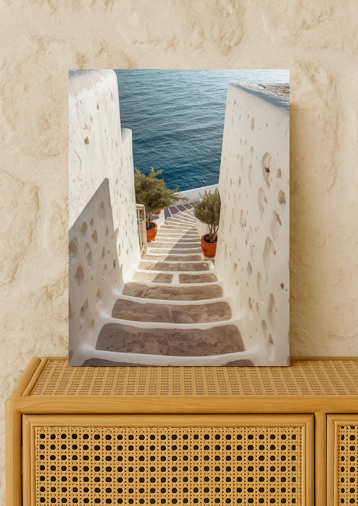 Affiche escalier méditerranéen – Vue mer – Décoration murale bord de mer - Idée cadeau