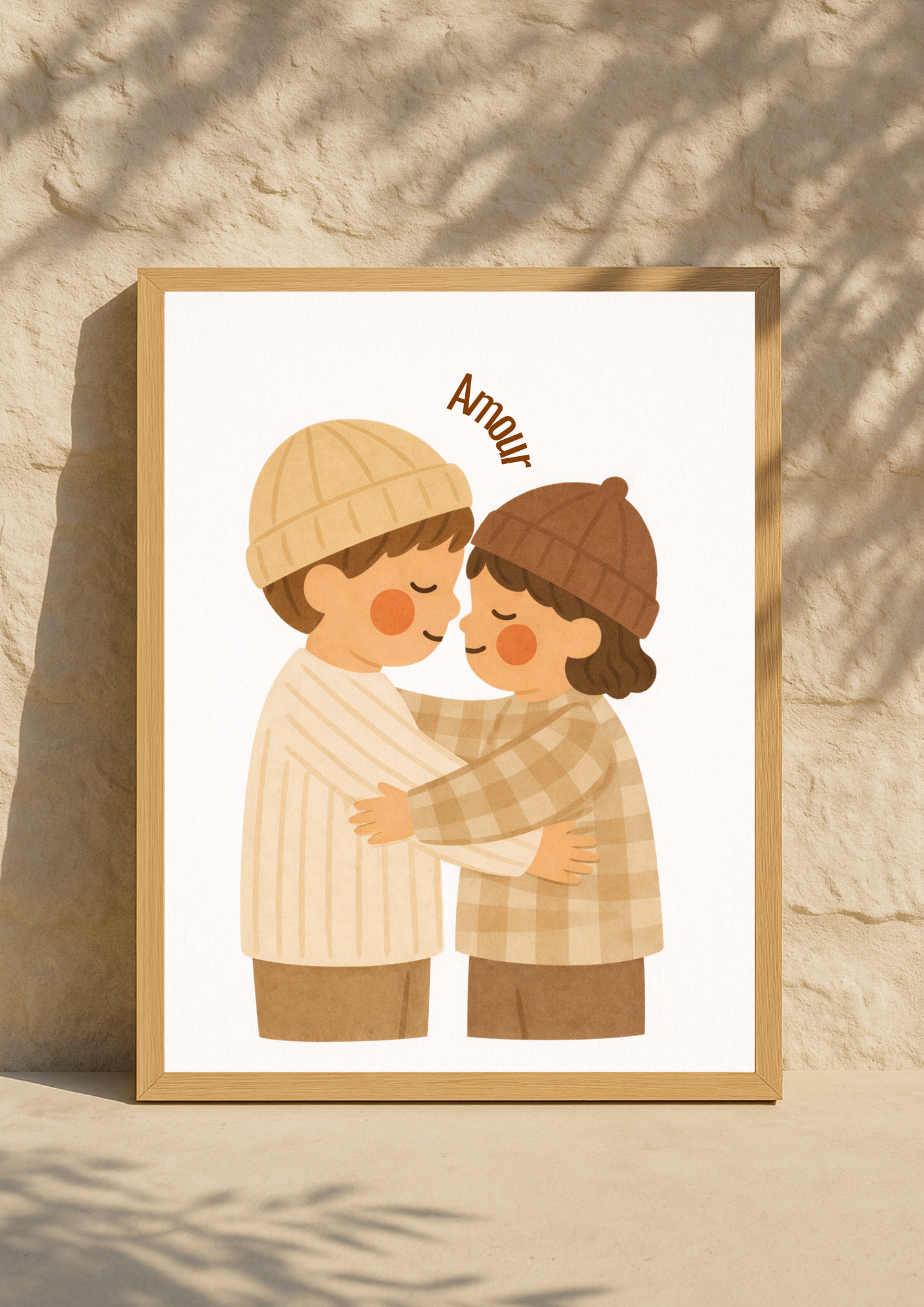 Collection Amour - Affiche enfant “Amour” fraterie – Illustration bohème tendre enfants – Décoration chambre bébé, idée cadeau naissance