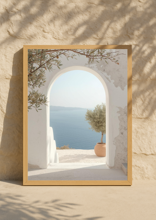 Affiche arche méditerranéenne vue mer – décoration murale lumineuse esprit sud