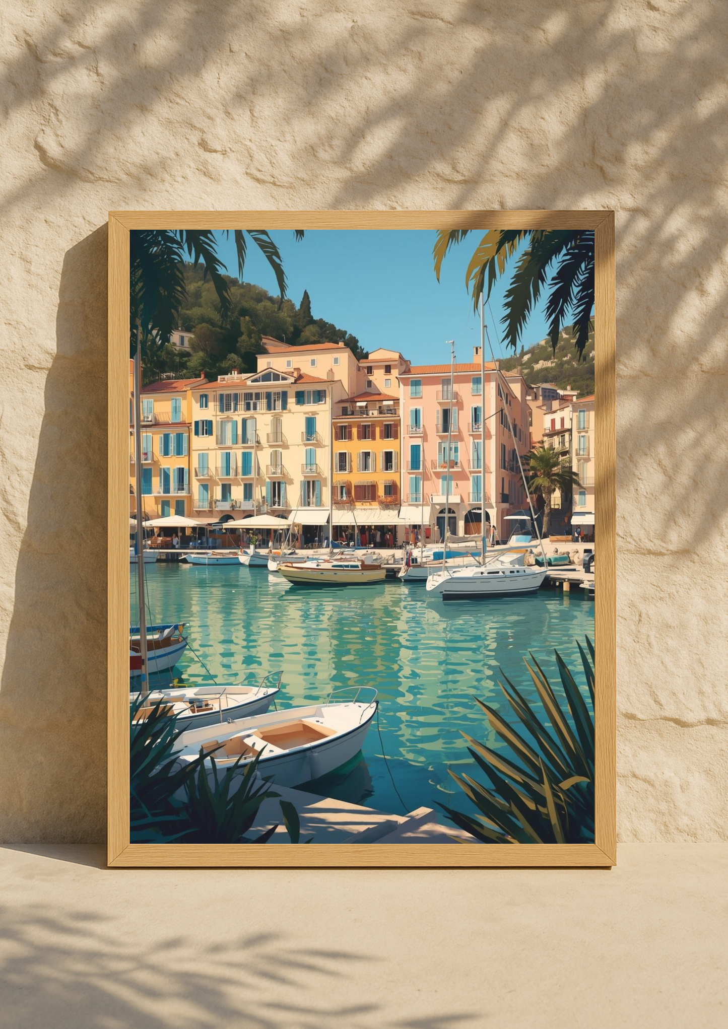 Affiche port méditerranéen – Façades colorées et bateaux – Décoration murale
