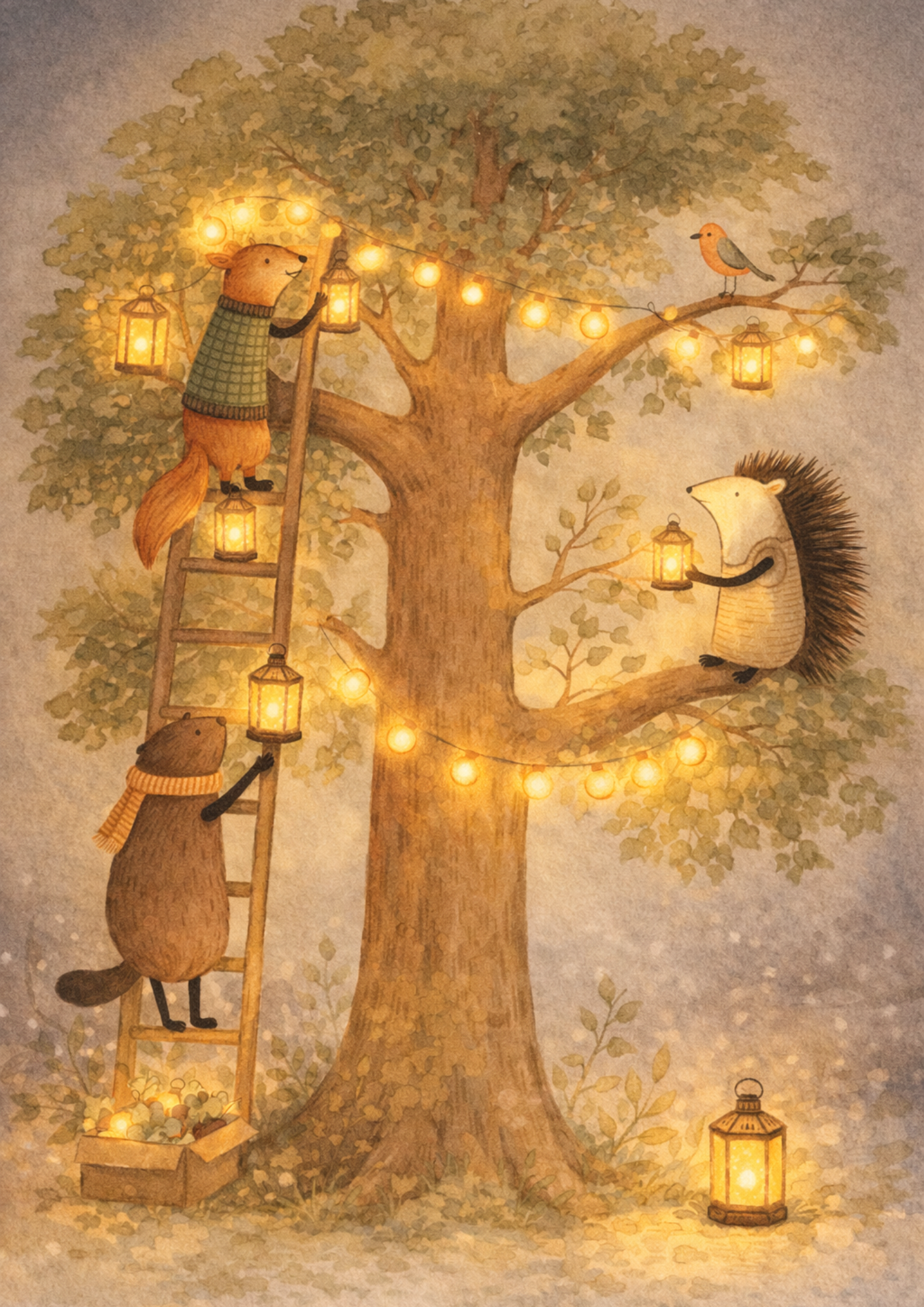Affiche animaux de la forêt – illustration printemps chambre bébé - Univers poétique et minimaliste