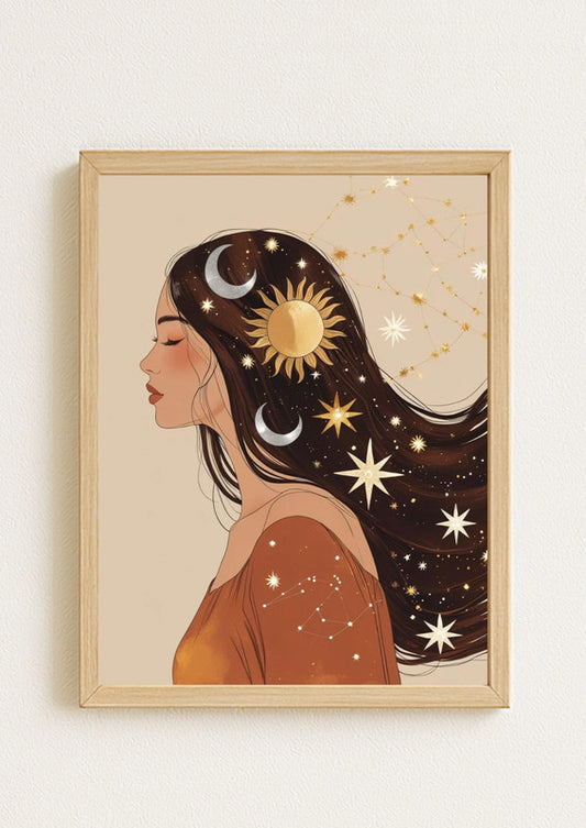 Affiche A4 - Femme astrologie lune étoile soleil carte tarot