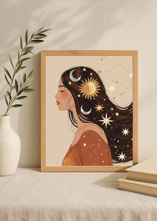 Affiche A4 - Femme astrologie lune étoile soleil carte tarot