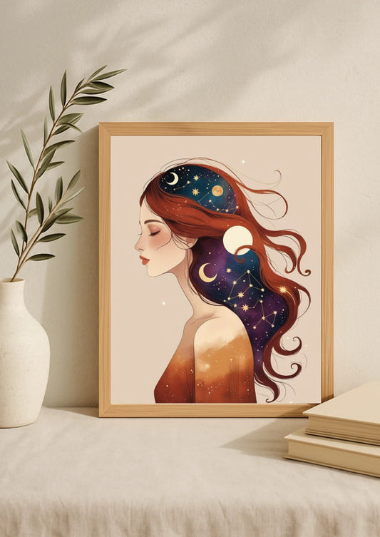 Affiche A4 - Femme astrologie carte tarot soleil lune étoile