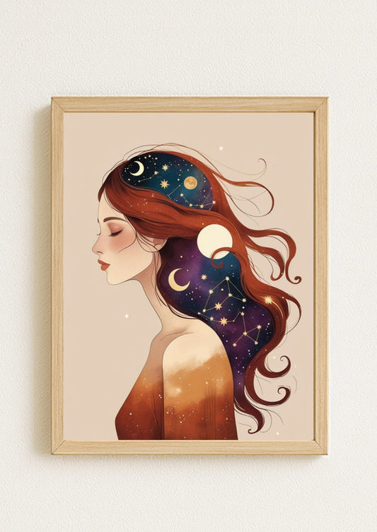 Affiche A4 - Femme astrologie carte tarot soleil lune étoile