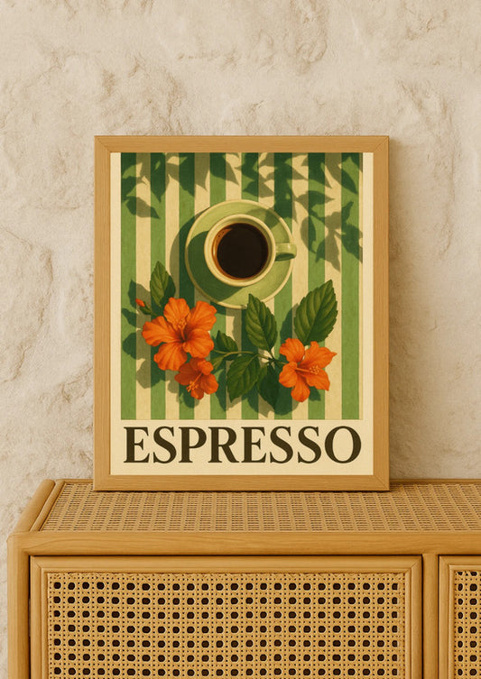 Affiche A4 - Espresso affiche cuisine colorée café fleurs