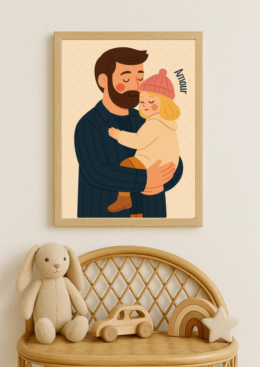 Affiche A4 - Famille amour papa enfant affiche douce et minimaliste chambre enfant