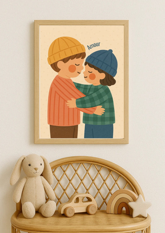 Affiche A4- Famille amour fraterie enfant famille affiche colorée chambre enfant