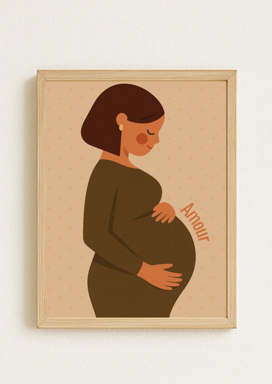 Affiche A4 - Famille amour futur maman femme enceinte doux chambre enfant