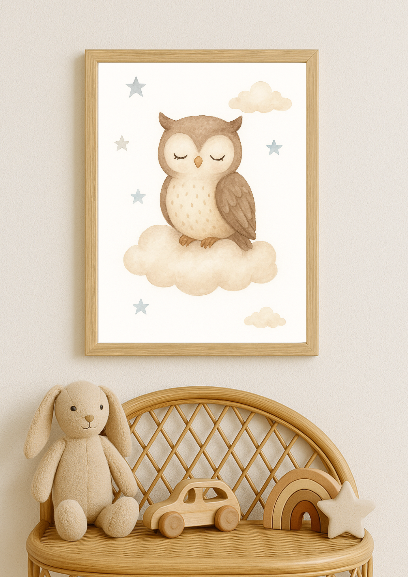 Affiche Hibou Endormi – Aquarelle pour Chambre d'Enfant– illustration chambre bébé - Univers poétique et minimaliste