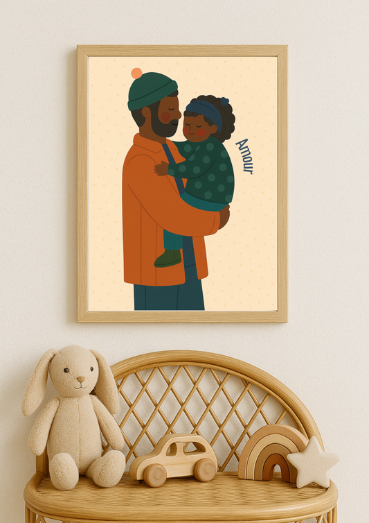 Collection Amour - Affiche papa et enfant minimaliste – illustration amour père fille – décoration chambre bébé mixte