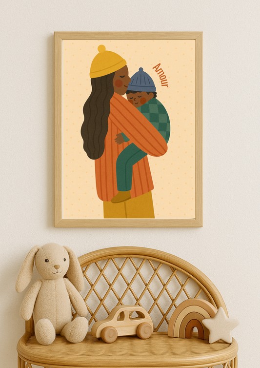 Collection Amour - Affiche mère enfant minimaliste – poster amour famille – déco chambre bébé moderne