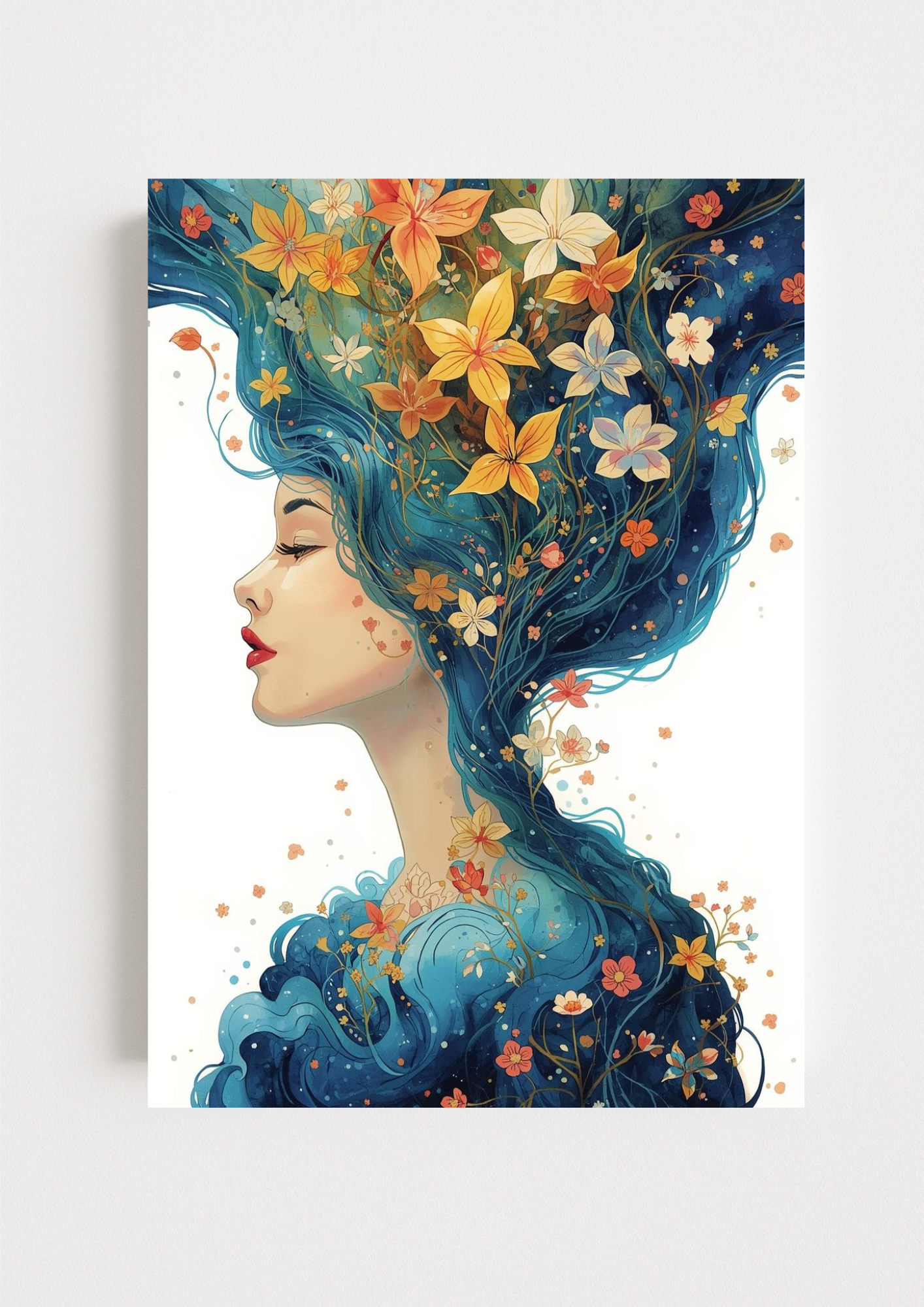 Affiche décorative femme florale et poétique – Art mural bohème