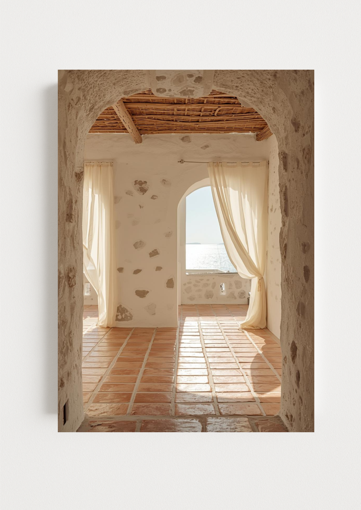 Affiche intérieur méditerranéen – Arche en pierre et vue mer – Décoration murale