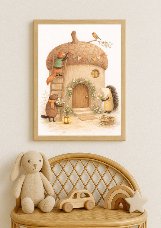 Affiche animaux de la forêt – illustration printemps chambre bébé - Univers poétique et minimaliste
