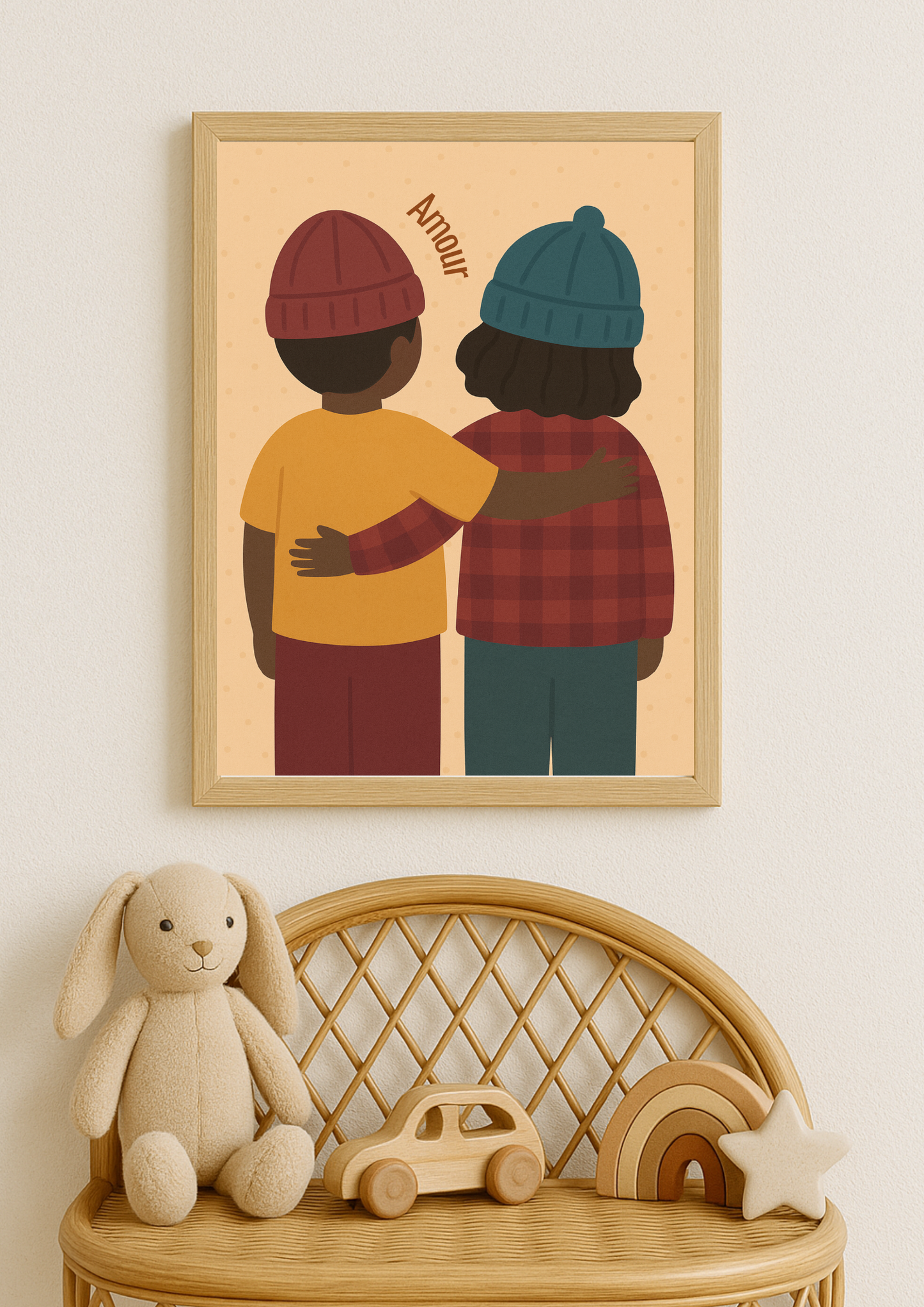 Collection Amour - Affiche enfants Amour – Illustration douce amitié & fraternité – Décoration chambre enfant