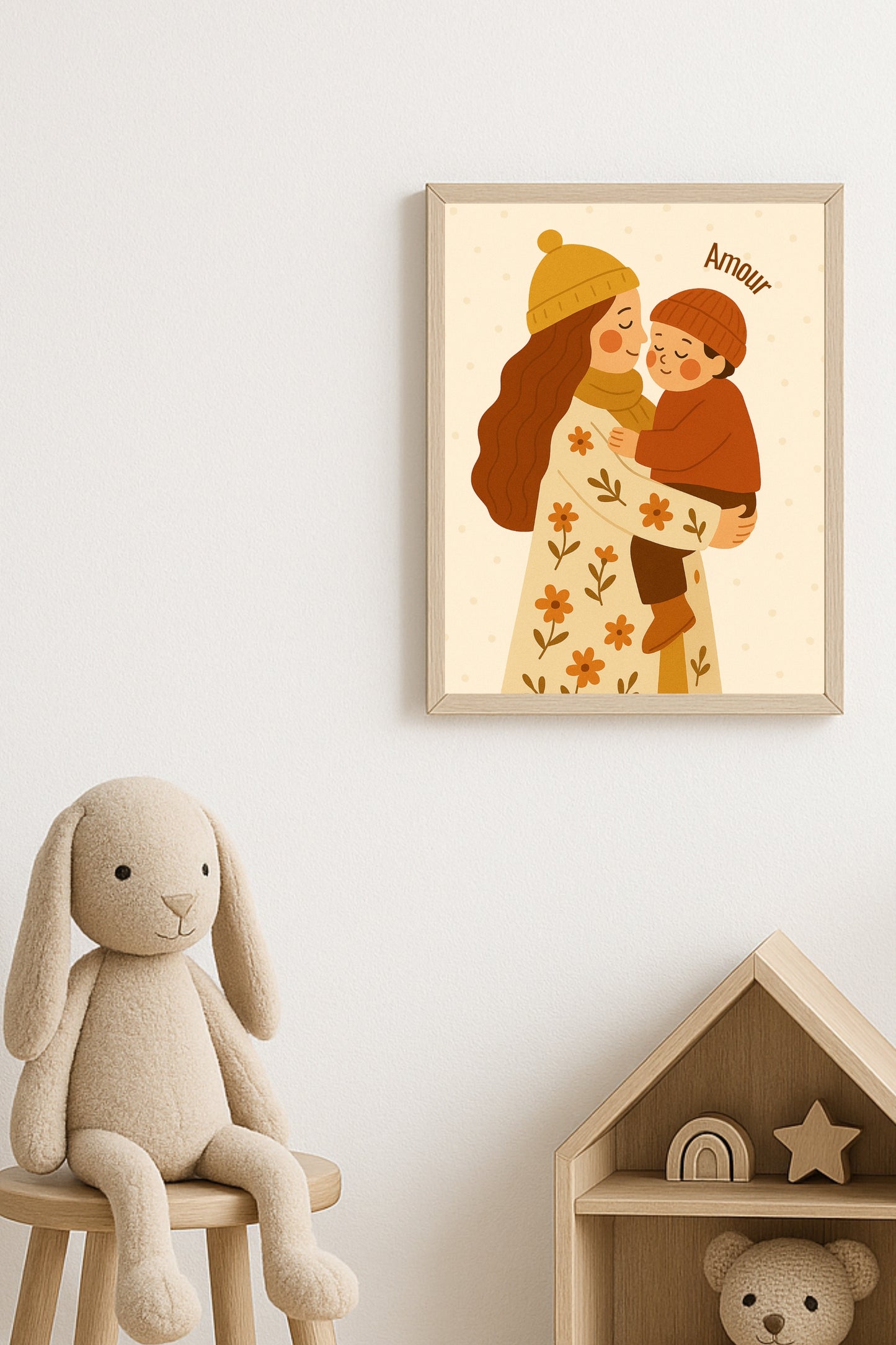 Collection Amour - Affiche maman enfant Amour – Illustration douce fleurie – Décoration chambre bébé - Idée cadeau naissance