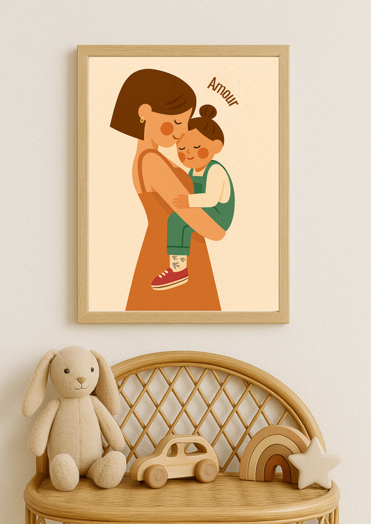 Collection Amour - Affiche maman bébé Amour – Illustration douce lien maternel – Décoration chambre bébé - Cadeaux de naissance