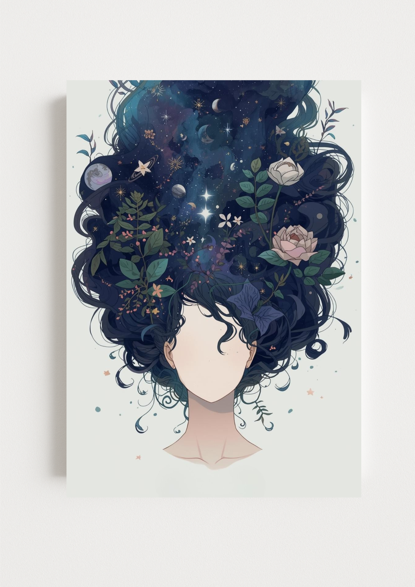 Affiche décorative femme astrale – Art mural bohème cosmique – Décoration murale A4 – Idée cadeau femme