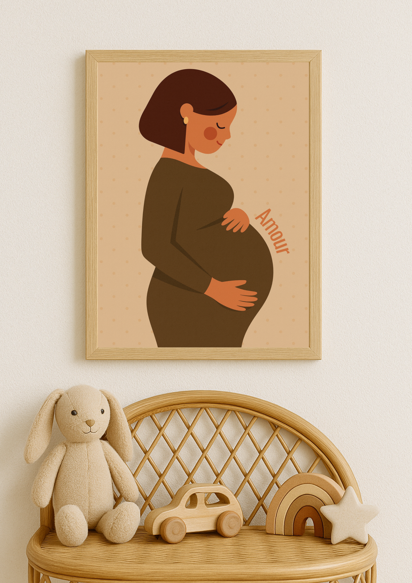 Collection Amour - Affiche grossesse Amour – Illustration douce femme enceinte – Décoration chambre bébé - Idée cadeau grossesse et naissance