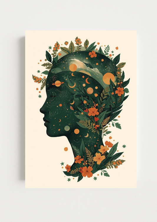 Collection Mystique - Affiche femme astrale florale – Art mural bohème nature