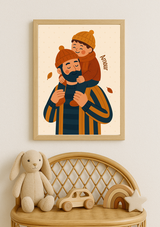 Affiche A4 - Famille amour papa enfant affiche douce et minimaliste chambre enfant
