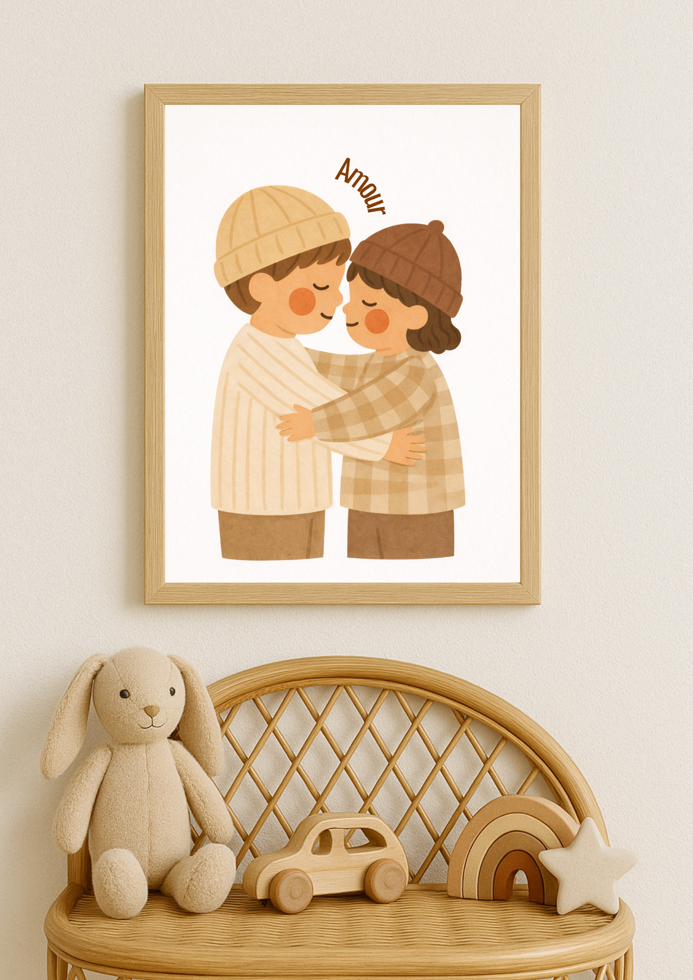 Collection Amour - Affiche enfant “Amour” fraterie – Illustration bohème tendre enfants – Décoration chambre bébé, idée cadeau naissance