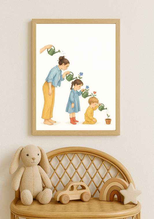 Affiche famille illustration évolution – Maman et enfants – Génération - Décoration murale chambre enfant