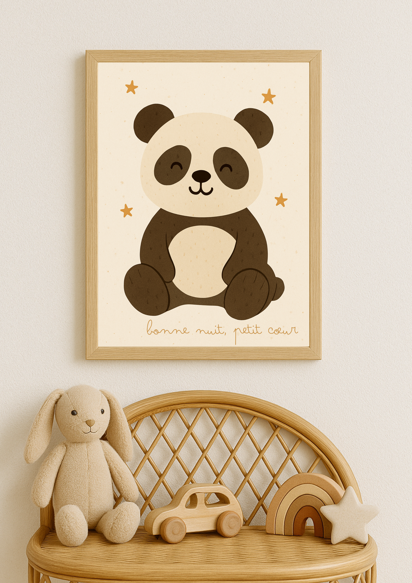 Affiche Panda "Bonne nuit, petit cœur" – Déco Chambre Bébé Univers poétique et minimaliste