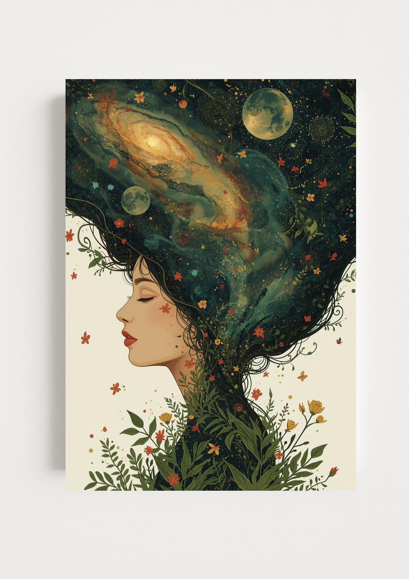 Affiche femme cosmique nature – Illustration poétique bohème