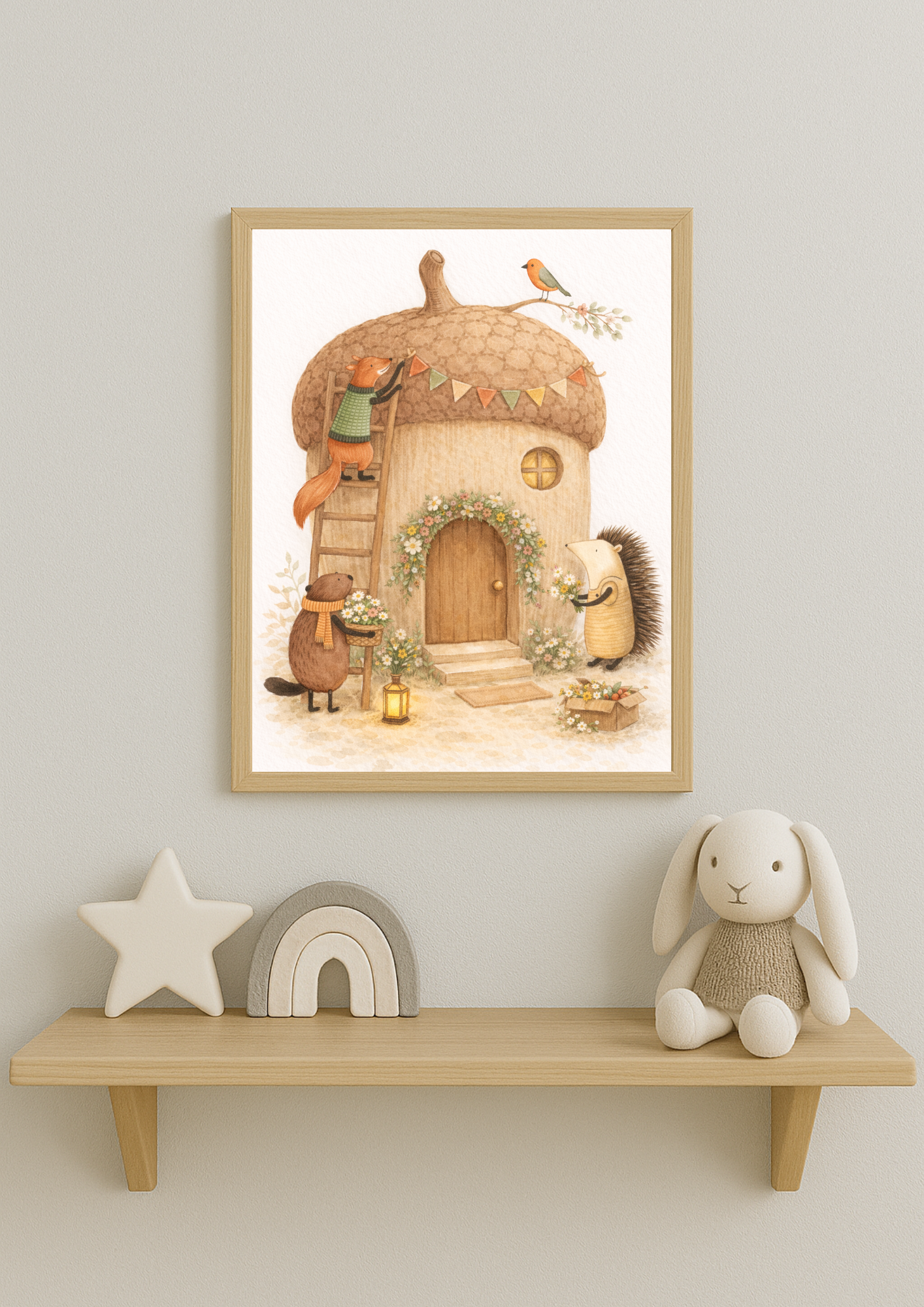 Affiche animaux de la forêt – illustration printemps chambre bébé - Univers poétique et minimaliste
