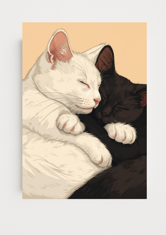Affiche Chats Amoureux A4 – Poster Chats Câlin | Déco Murale Animaux