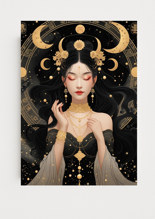 Affiche A4 - Femme astrologie lune étoile soleil carte tarot planète