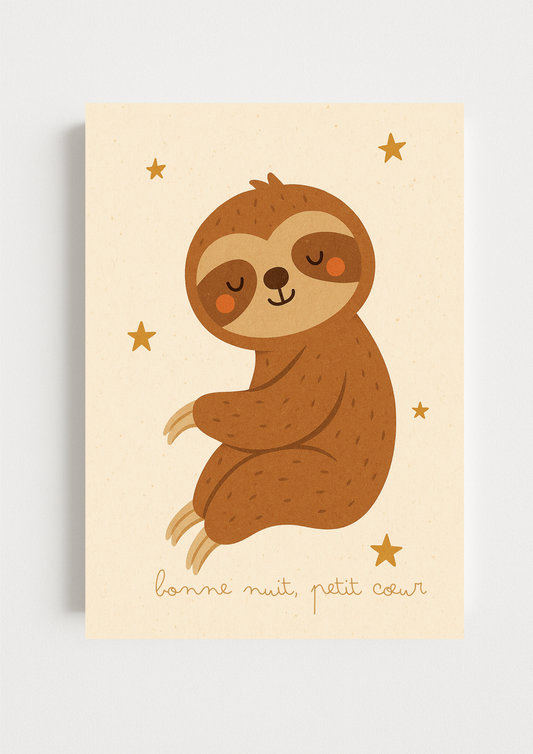 Affiche Paresseux "Bonne nuit, petit cœur" – Déco Chambre Bébé illustration chambre bébé - Univers poétique et minimaliste