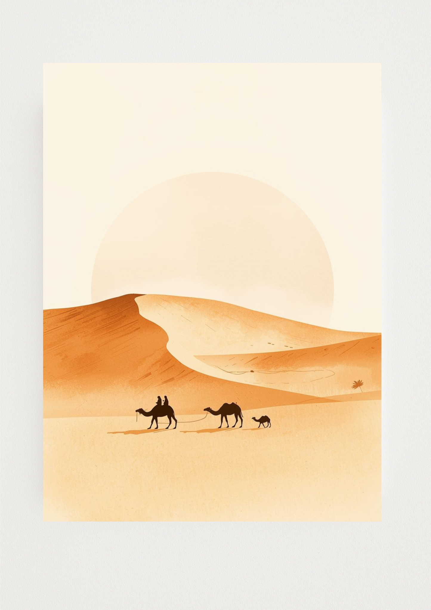 Affiche désert minimaliste – caravane de chameaux – décoration murale sable et terracotta