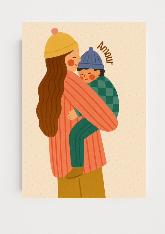 Affiche A4 - Famille amour maman enfant affiche douce et minimaliste chambre enfant
