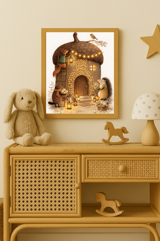 Affiche animaux de la forêt gland – illustration printemps chambre bébé - Univers poétique et minimaliste