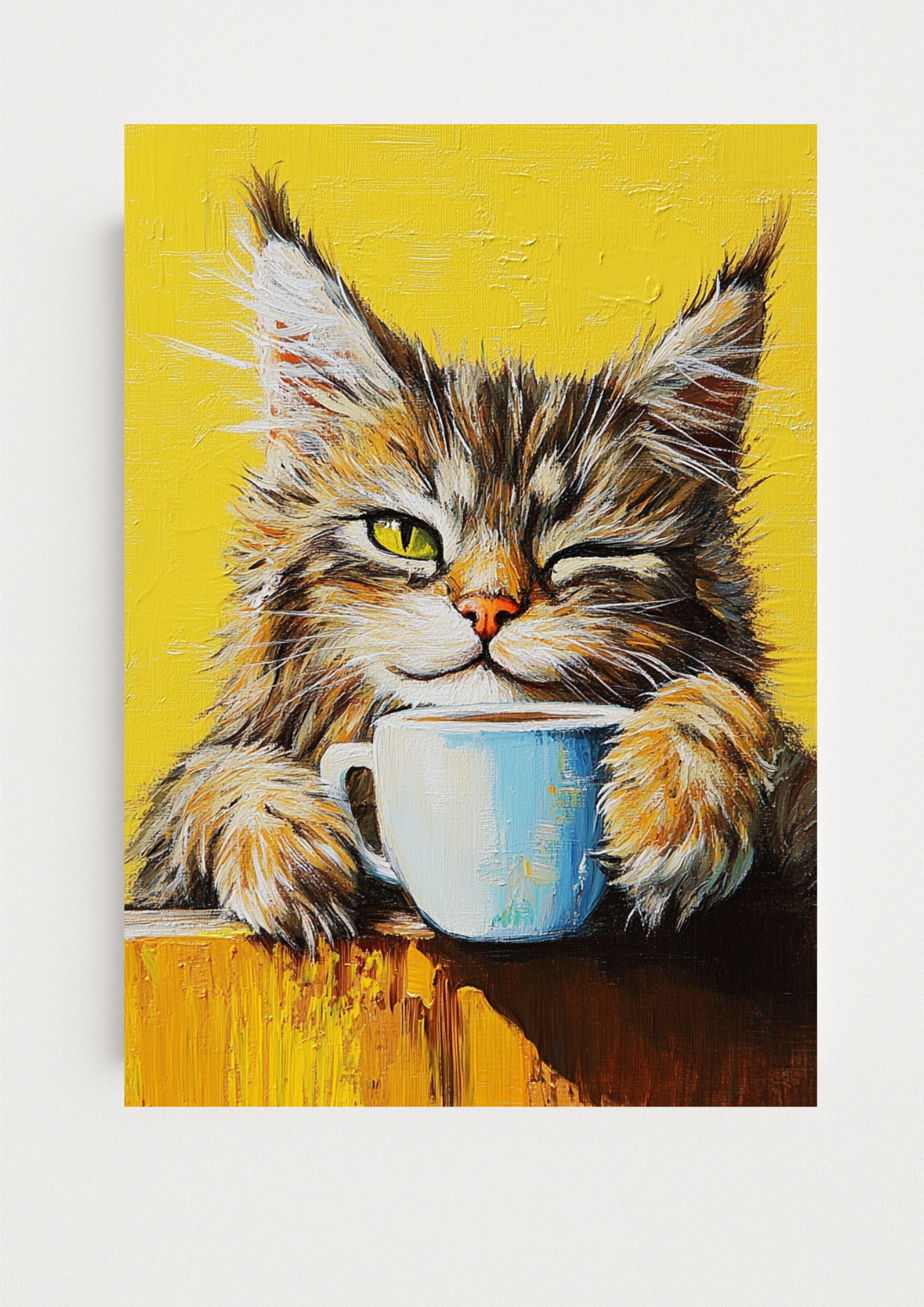 Affiche Chat & Café A4 – Poster Chat Malicieux | Déco Murale Animaux